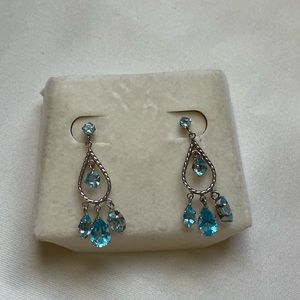Blue Topaz White Gold Chandelier Earrings